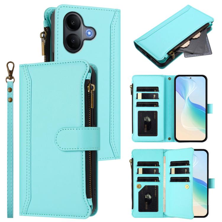 Magnetic Closure 9 Card Slots Zipper Leather Case with Hand Strap, For vivo V60 Lite 5G Global, For vivo Y400 4G, For vivo X200S 5G, For vivo V50 Lite 5G Global / V50 Lite 4G