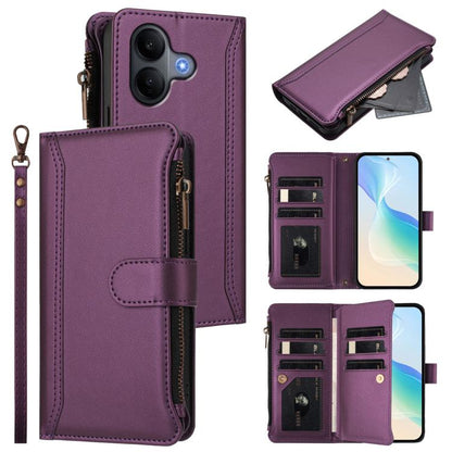 Magnetic Closure 9 Card Slots Zipper Leather Case with Hand Strap, For vivo V60 Lite 5G Global, For vivo Y400 4G, For vivo X200S 5G, For vivo V50 Lite 5G Global / V50 Lite 4G