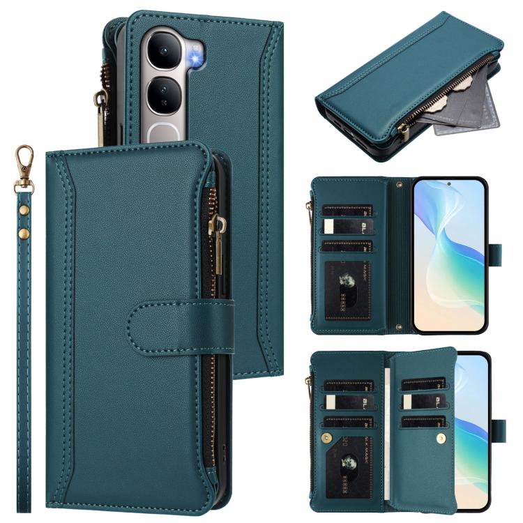 Magnetic Closure 9 Card Slots Zipper Leather Case with Hand Strap, For vivo X300 Ultra, For vivo X300 Pro, For vivo X300, For vivo Y31 5G Global