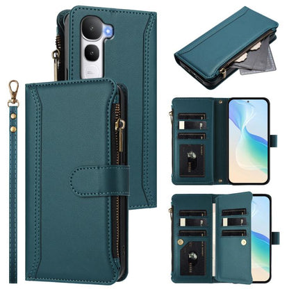 Magnetic Closure 9 Card Slots Zipper Leather Case with Hand Strap, For vivo V60 Lite 5G Global, For vivo Y400 4G, For vivo X200S 5G, For vivo V50 Lite 5G Global / V50 Lite 4G