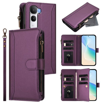 Magnetic Closure 9 Card Slots Zipper Leather Case with Hand Strap, For vivo V60 Lite 5G Global, For vivo Y400 4G, For vivo X200S 5G, For vivo V50 Lite 5G Global / V50 Lite 4G