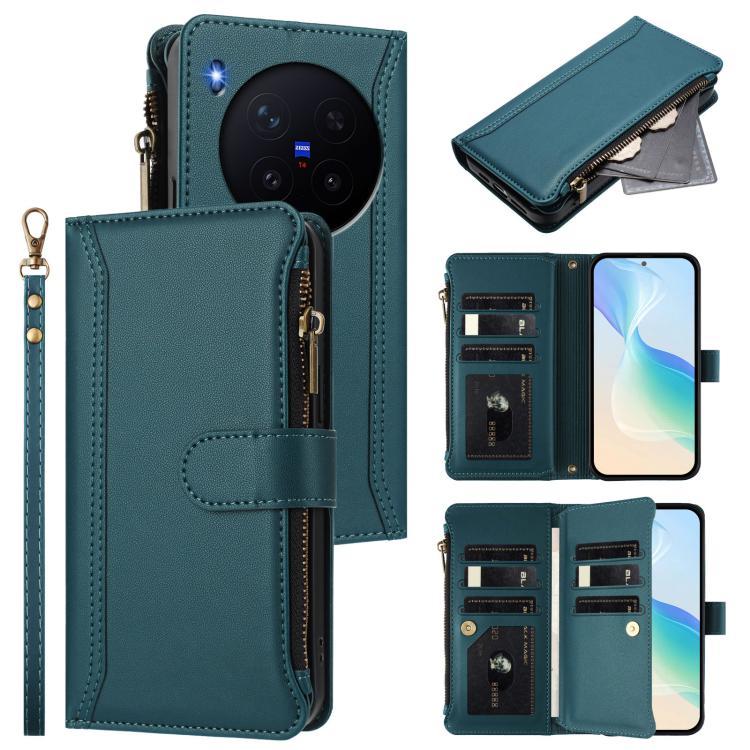 Magnetic Closure 9 Card Slots Zipper Leather Case with Hand Strap, For vivo X300 Ultra, For vivo X300 Pro, For vivo X300, For vivo Y31 5G Global