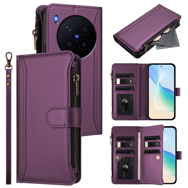 Magnetic Closure 9 Card Slots Zipper Leather Case with Hand Strap, For vivo X300 Ultra, For vivo X300 Pro, For vivo X300, For vivo Y31 5G Global
