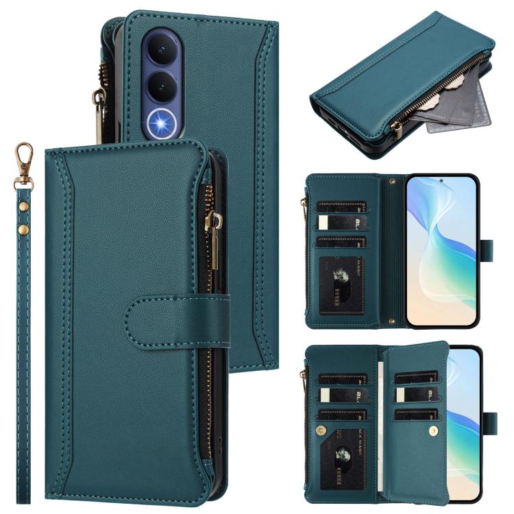 Magnetic Closure 9 Card Slots Zipper Leather Case with Hand Strap, For vivo X300 FE 5G Zeiss/S50 Pro Mini 5G, For vivo X300s, For vivo Y21 5G 2026 Global / Y05 4G, For vivo V70 FE 5G