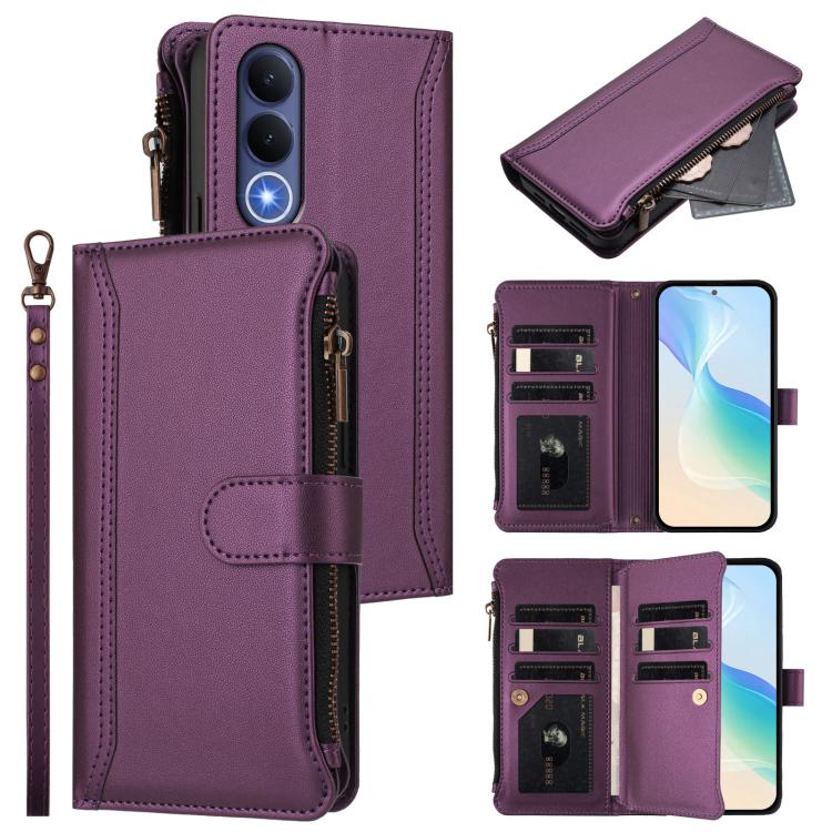 Magnetic Closure 9 Card Slots Zipper Leather Case with Hand Strap, For vivo X300 FE 5G Zeiss/S50 Pro Mini 5G, For vivo X300s, For vivo Y21 5G 2026 Global / Y05 4G, For vivo V70 FE 5G