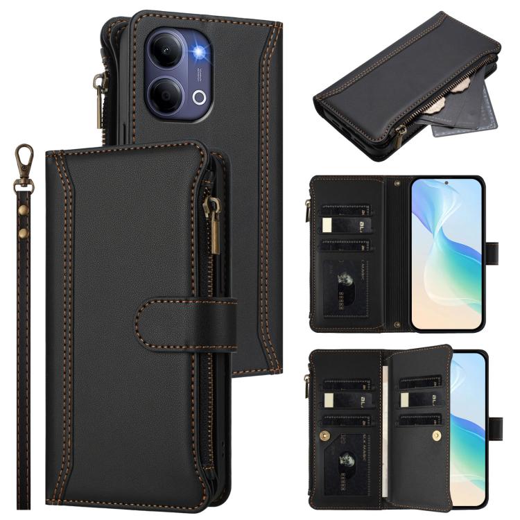 Magnetic Closure 9 Card Slots Zipper Leather Case with Hand Strap, For vivo X300 FE 5G Zeiss/S50 Pro Mini 5G, For vivo X300s, For vivo Y21 5G 2026 Global / Y05 4G, For vivo V70 FE 5G