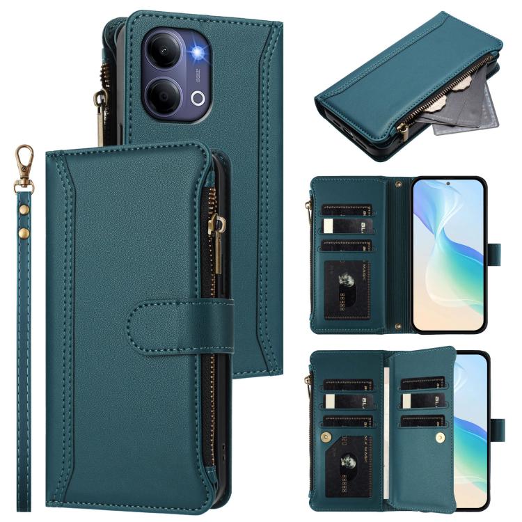 Magnetic Closure 9 Card Slots Zipper Leather Case with Hand Strap, For vivo X300 FE 5G Zeiss/S50 Pro Mini 5G, For vivo X300s, For vivo Y21 5G 2026 Global / Y05 4G, For vivo V70 FE 5G