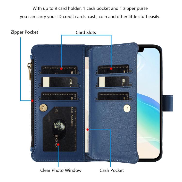 Magnetic Closure 9 Card Slots Zipper Leather Case with Hand Strap, For vivo X300 Ultra, For vivo X300 Pro, For vivo X300, For vivo Y31 5G Global