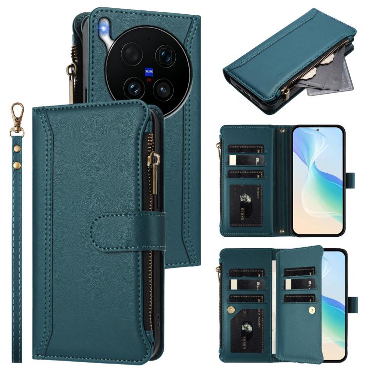 Magnetic Closure 9 Card Slots Zipper Leather Case with Hand Strap, For vivo X300 Ultra, For vivo X300 Pro, For vivo X300, For vivo Y31 5G Global