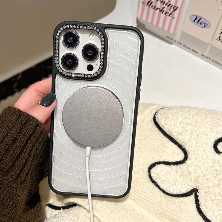Diamond Lens Frame MagSafe Wave Texture Clear Phone Case, For iPhone 16 Pro Max, For iPhone 16 Pro, For iPhone 16, For iPhone 15 Pro Max