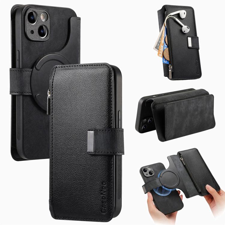 CaseNeo MagSafe RFID Anti-theft Zipper Wallet Retro Leather Phone Case, For iPhone 15, For iPhone 14