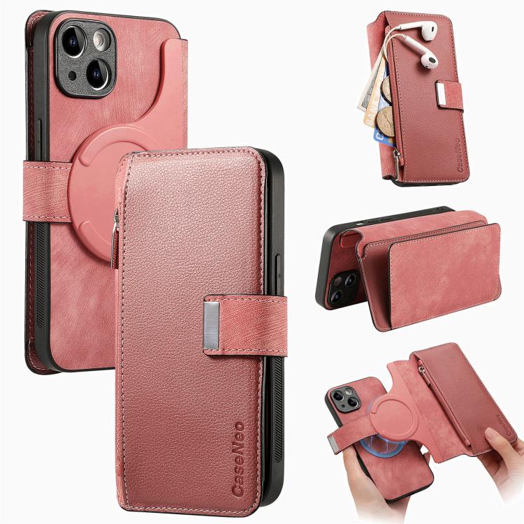 CaseNeo MagSafe RFID Anti-theft Zipper Wallet Retro Leather Phone Case, For iPhone 15, For iPhone 14