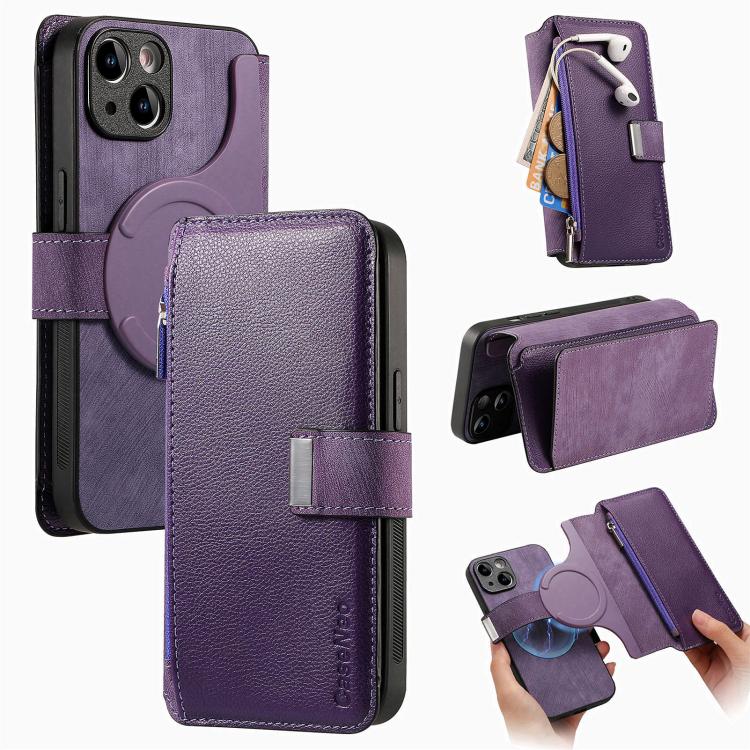 CaseNeo MagSafe RFID Anti-theft Zipper Wallet Retro Leather Phone Case, For iPhone 15, For iPhone 14
