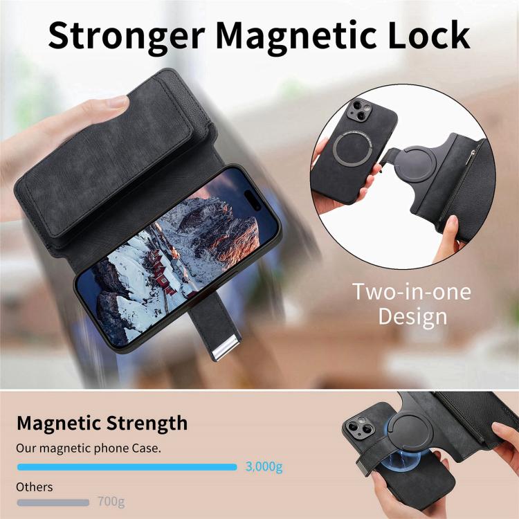 CaseNeo MagSafe RFID Anti-theft Zipper Wallet Retro Leather Phone Case, For iPhone 15, For iPhone 14