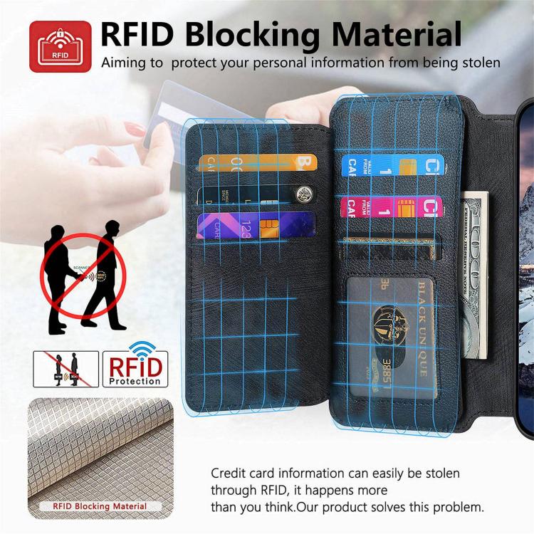 CaseNeo MagSafe RFID Anti-theft Zipper Wallet Retro Leather Phone Case, For iPhone 15, For iPhone 14