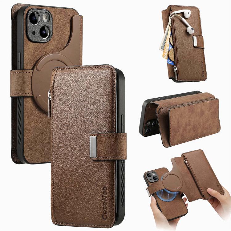 CaseNeo MagSafe RFID Anti-theft Zipper Wallet Retro Leather Phone Case, For iPhone 15, For iPhone 14