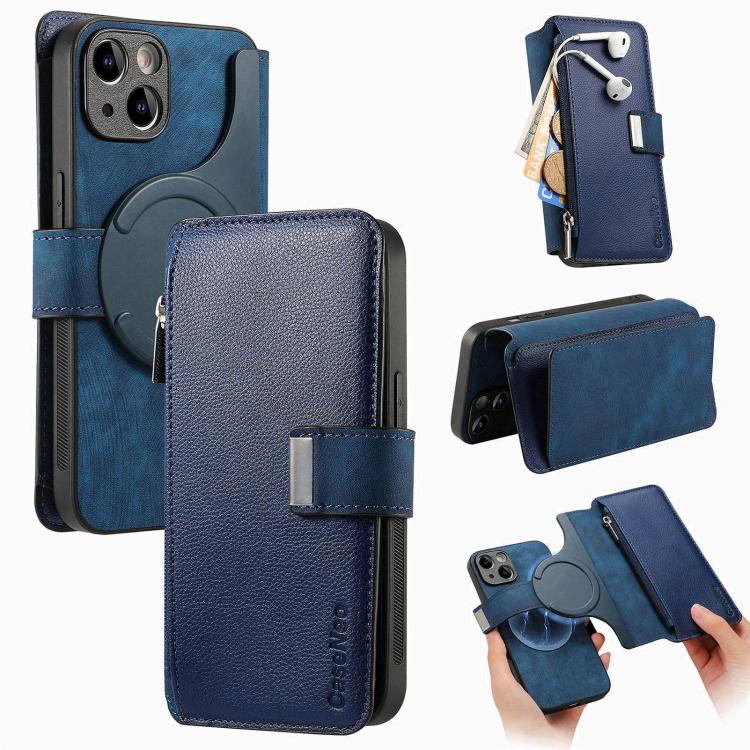 CaseNeo MagSafe RFID Anti-theft Zipper Wallet Retro Leather Phone Case, For iPhone 15, For iPhone 14