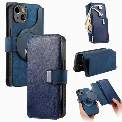 CaseNeo MagSafe RFID Anti-theft Zipper Wallet Retro Leather Phone Case, For iPhone 15, For iPhone 14