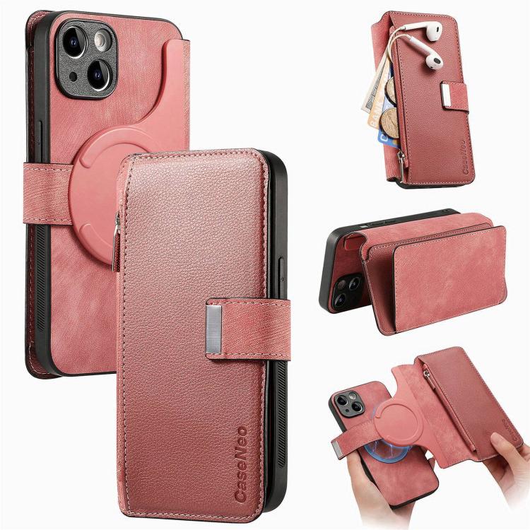 CaseNeo MagSafe RFID Anti-theft Zipper Wallet Retro Leather Phone Case, For iPhone 15, For iPhone 14