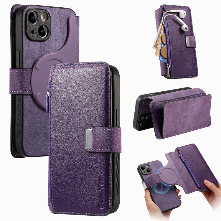 CaseNeo MagSafe RFID Anti-theft Zipper Wallet Retro Leather Phone Case, For iPhone 15, For iPhone 14