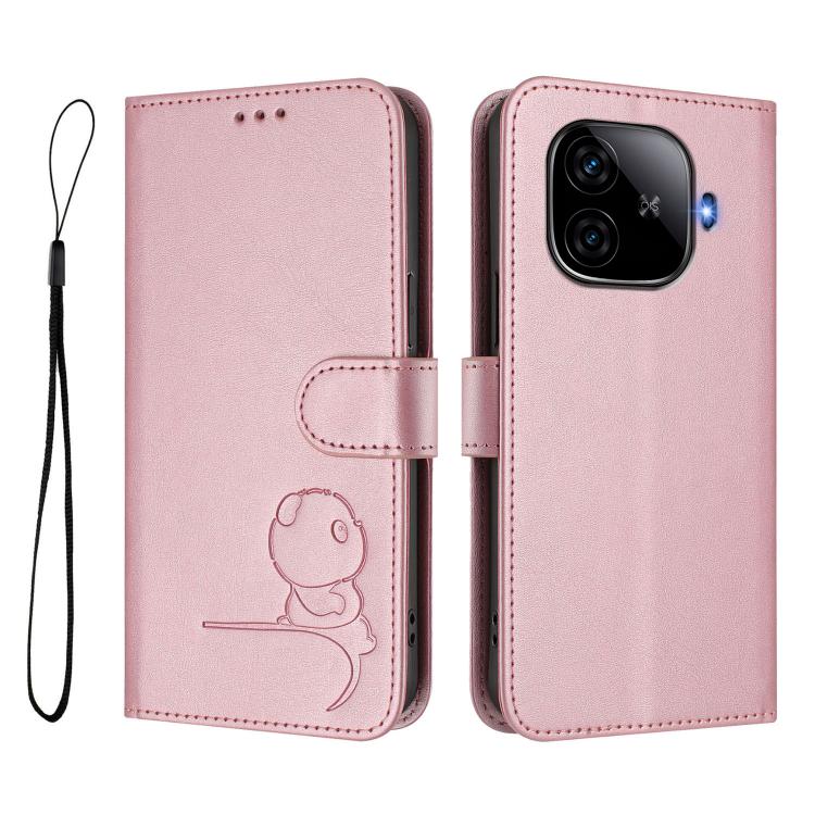 Litter Panda Embossing RFID Leather Phone Case with Lanyard, For vivo iQOO Z9 / Z9 Turbo, For vivo V30 / V30 Pro, For vivo V29e / Y200 5G / V30 Lite 5G, For vivo Y36 5G / 4G / India
