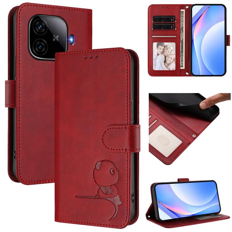 Litter Panda Embossing RFID Leather Phone Case with Lanyard, For vivo iQOO Z9 / Z9 Turbo, For vivo V30 / V30 Pro, For vivo V29e / Y200 5G / V30 Lite 5G, For vivo Y36 5G / 4G / India