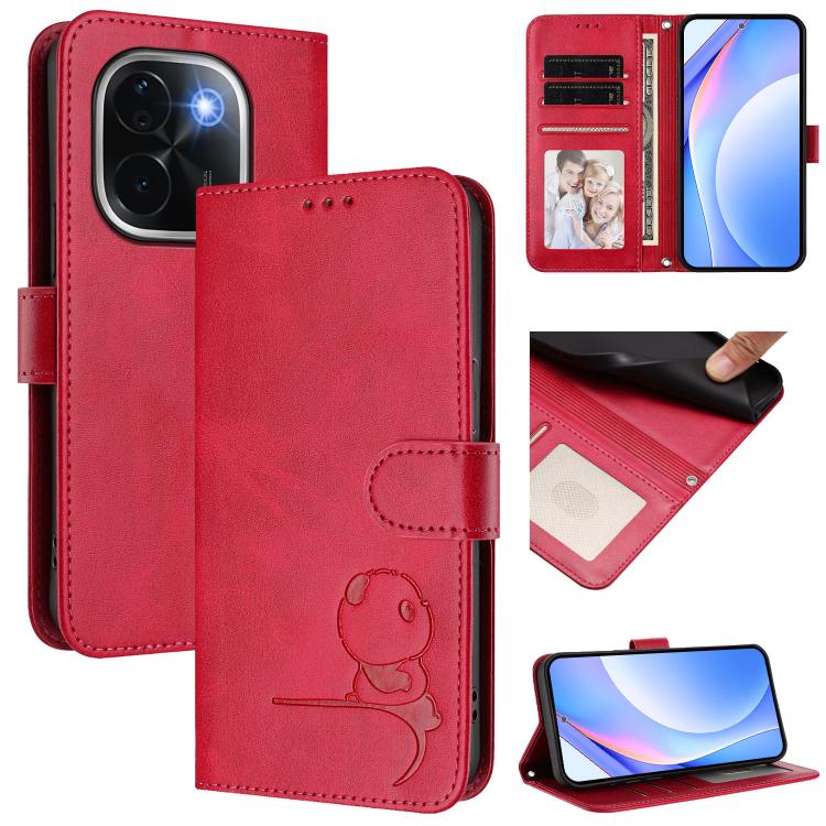 Litter Panda Embossing RFID Leather Phone Case with Lanyard, For vivo iQOO Z9s Pro / T3 Pro India, For vivo Y03 / Y18 India / Y28s, For vivo V40 Lite 5G / V30e 5G, For vivo S19