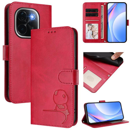 Litter Panda Embossing RFID Leather Phone Case with Lanyard, For vivo iQOO Z9s Pro / T3 Pro India, For vivo Y03 / Y18 India / Y28s, For vivo V40 Lite 5G / V30e 5G, For vivo S19