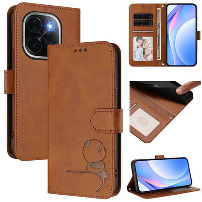 Litter Panda Embossing RFID Leather Phone Case with Lanyard, For vivo iQOO Z9s Pro / T3 Pro India, For vivo Y03 / Y18 India / Y28s, For vivo V40 Lite 5G / V30e 5G, For vivo S19