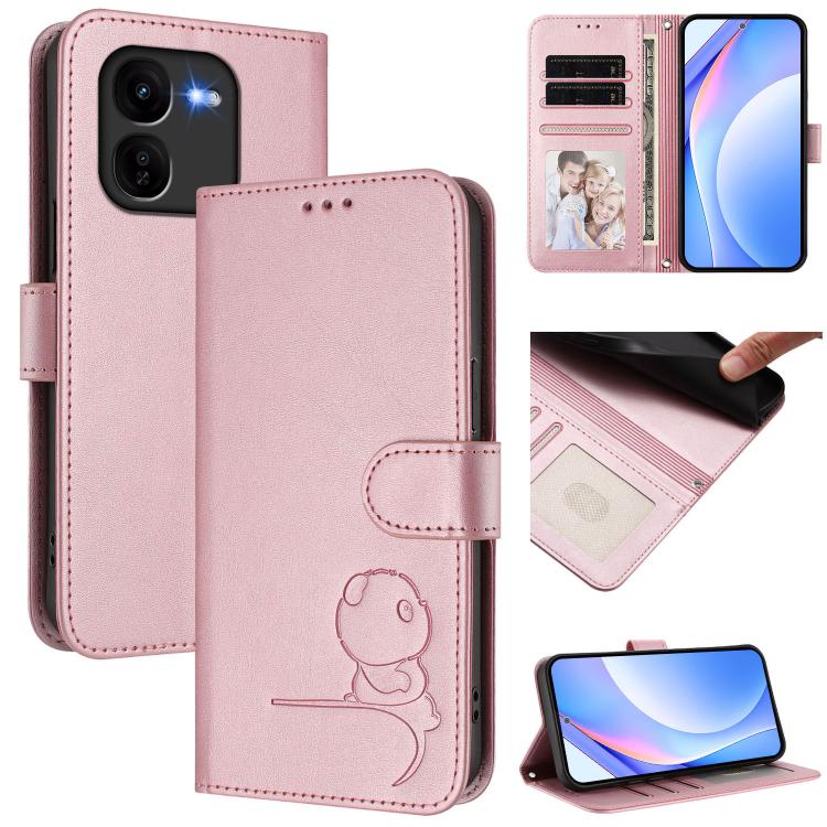 Litter Panda Embossing RFID Leather Phone Case with Lanyard, For vivo Y28 4G, For vivo X100s, For vivo Y38 / T3x, For vivo iQOO Z9x