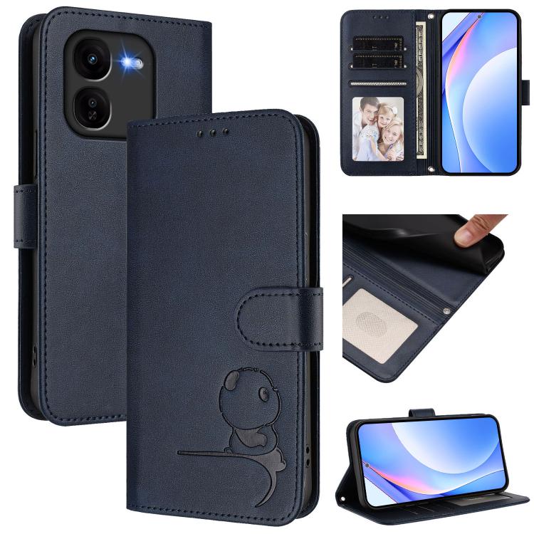 Litter Panda Embossing RFID Leather Phone Case with Lanyard, For vivo Y28 4G, For vivo X100s, For vivo Y38 / T3x, For vivo iQOO Z9x