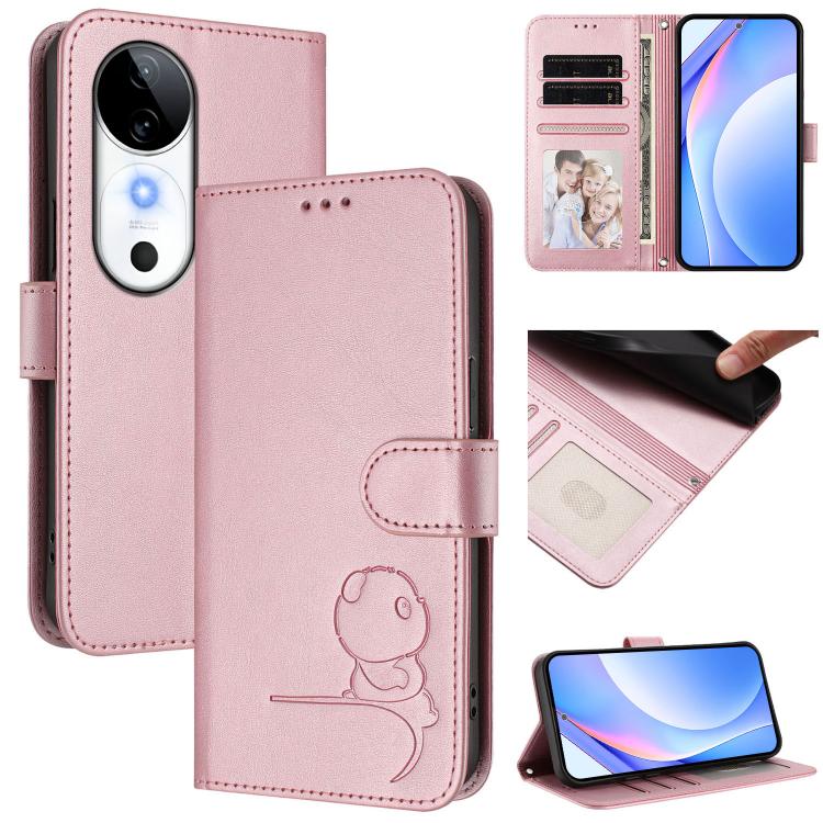 Litter Panda Embossing RFID Leather Phone Case with Lanyard, For vivo iQOO Z9s Pro / T3 Pro India, For vivo Y03 / Y18 India / Y28s, For vivo V40 Lite 5G / V30e 5G, For vivo S19