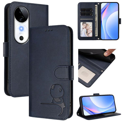 Litter Panda Embossing RFID Leather Phone Case with Lanyard, For vivo iQOO Z9s Pro / T3 Pro India, For vivo Y03 / Y18 India / Y28s, For vivo V40 Lite 5G / V30e 5G, For vivo S19
