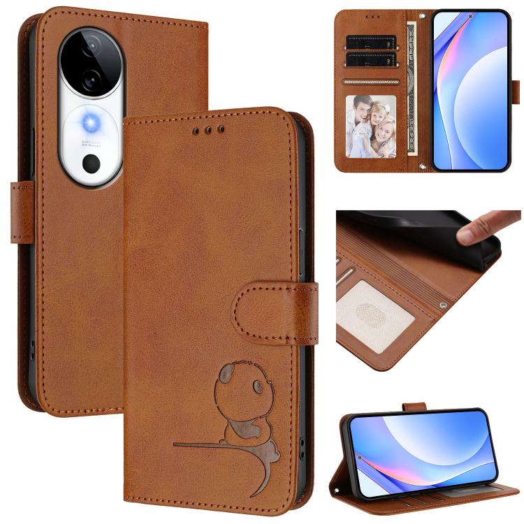 Litter Panda Embossing RFID Leather Phone Case with Lanyard, For vivo iQOO Z9s Pro / T3 Pro India, For vivo Y03 / Y18 India / Y28s, For vivo V40 Lite 5G / V30e 5G, For vivo S19