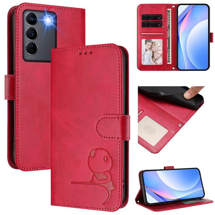 Litter Panda Embossing RFID Leather Phone Case with Lanyard, For vivo Y78+ / Y78 / V29 Lite, For vivo Y56 / Y16 / Y02s, For vivo V27 / V27 Pro, For vivo V27e 4G / S16e 5G / T2 4G