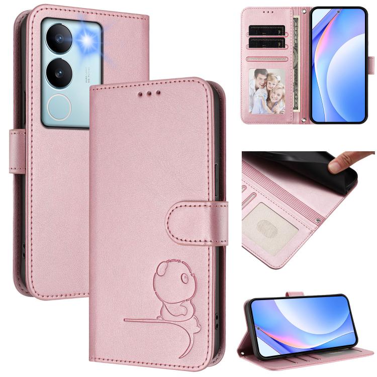 Litter Panda Embossing RFID Leather Phone Case with Lanyard, For vivo Y36 5G / 4G / India, For vivo V29 / V29 Pro, For vivo Y17s, For vivo Y02A / Y02 / Y11 2023 / Y02t
