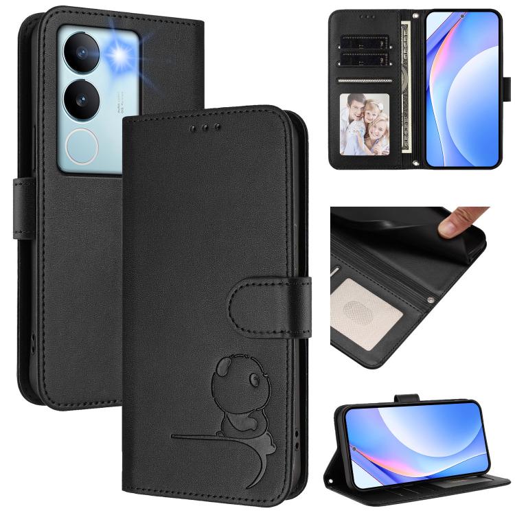 Litter Panda Embossing RFID Leather Phone Case with Lanyard, For vivo Y36 5G / 4G / India, For vivo V29 / V29 Pro, For vivo Y17s, For vivo Y02A / Y02 / Y11 2023 / Y02t