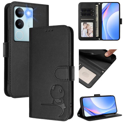 Litter Panda Embossing RFID Leather Phone Case with Lanyard, For vivo Y36 5G / 4G / India, For vivo V29 / V29 Pro, For vivo Y17s, For vivo Y02A / Y02 / Y11 2023 / Y02t