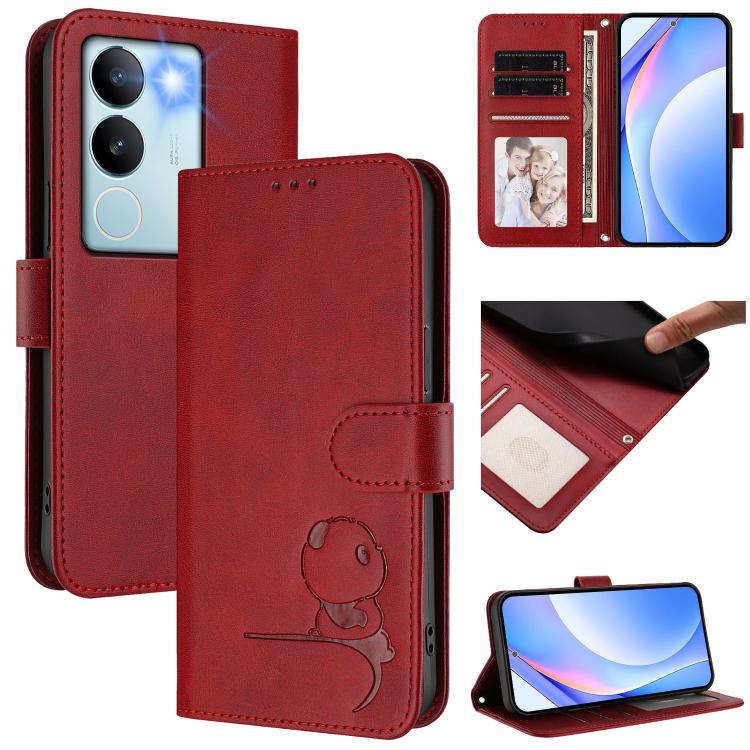 Litter Panda Embossing RFID Leather Phone Case with Lanyard, For vivo Y36 5G / 4G / India, For vivo V29 / V29 Pro, For vivo Y17s, For vivo Y02A / Y02 / Y11 2023 / Y02t