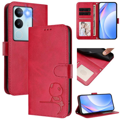Litter Panda Embossing RFID Leather Phone Case with Lanyard, For vivo Y36 5G / 4G / India, For vivo V29 / V29 Pro, For vivo Y17s, For vivo Y02A / Y02 / Y11 2023 / Y02t