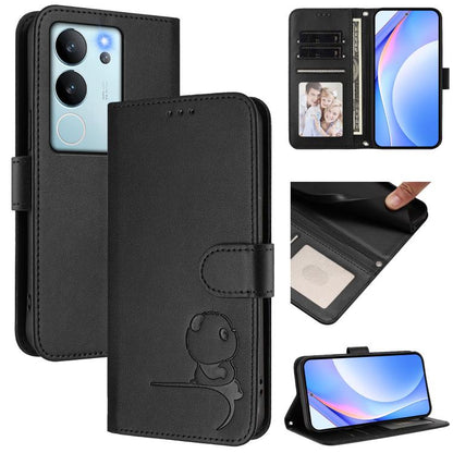 Litter Panda Embossing RFID Leather Phone Case with Lanyard, For vivo iQOO Z9 / Z9 Turbo, For vivo V30 / V30 Pro, For vivo V29e / Y200 5G / V30 Lite 5G, For vivo Y36 5G / 4G / India
