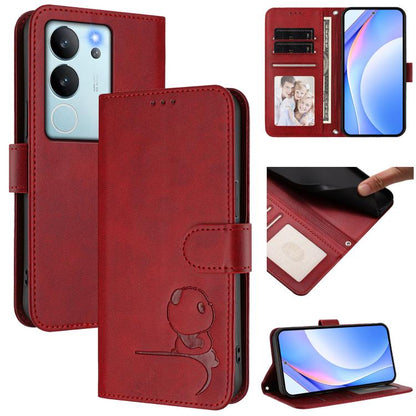 Litter Panda Embossing RFID Leather Phone Case with Lanyard, For vivo iQOO Z9 / Z9 Turbo, For vivo V30 / V30 Pro, For vivo V29e / Y200 5G / V30 Lite 5G, For vivo Y36 5G / 4G / India