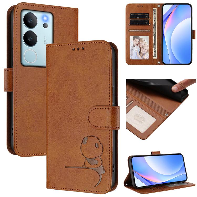 Litter Panda Embossing RFID Leather Phone Case with Lanyard, For vivo iQOO Z9 / Z9 Turbo, For vivo V30 / V30 Pro, For vivo V29e / Y200 5G / V30 Lite 5G, For vivo Y36 5G / 4G / India
