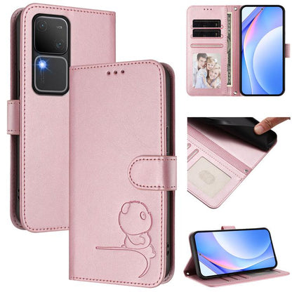 Litter Panda Embossing RFID Leather Phone Case with Lanyard, For vivo iQOO Z9 / Z9 Turbo, For vivo V30 / V30 Pro, For vivo V29e / Y200 5G / V30 Lite 5G, For vivo Y36 5G / 4G / India