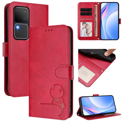 Litter Panda Embossing RFID Leather Phone Case with Lanyard, For vivo iQOO Z9 / Z9 Turbo, For vivo V30 / V30 Pro, For vivo V29e / Y200 5G / V30 Lite 5G, For vivo Y36 5G / 4G / India