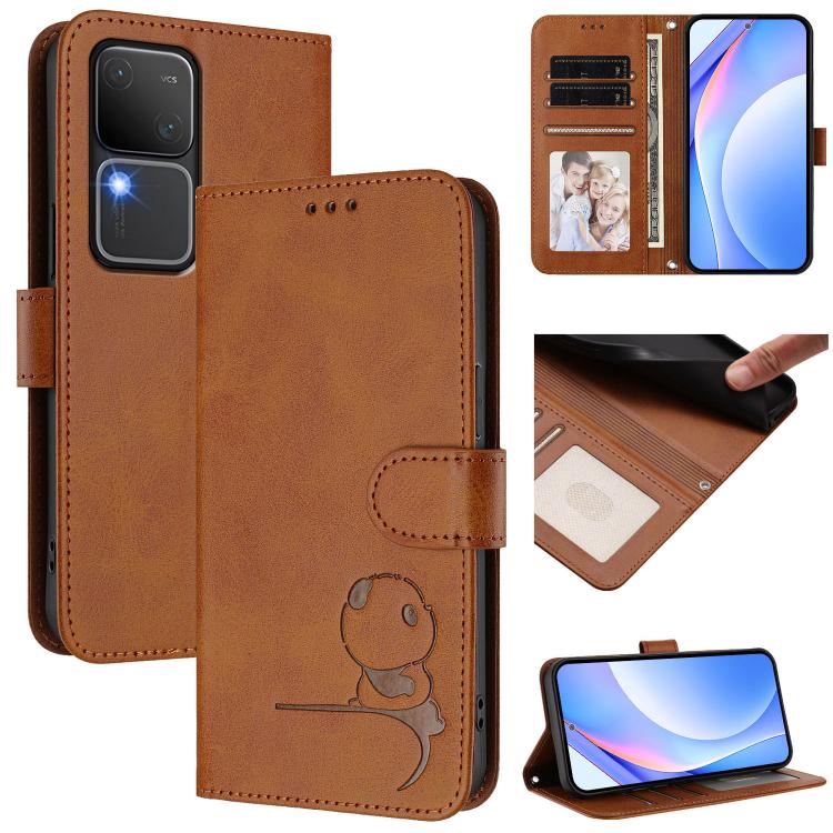 Litter Panda Embossing RFID Leather Phone Case with Lanyard, For vivo iQOO Z9 / Z9 Turbo, For vivo V30 / V30 Pro, For vivo V29e / Y200 5G / V30 Lite 5G, For vivo Y36 5G / 4G / India