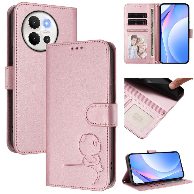 Litter Panda Embossing RFID Leather Phone Case with Lanyard, For vivo iQOO Z9s Pro / T3 Pro India, For vivo Y03 / Y18 India / Y28s, For vivo V40 Lite 5G / V30e 5G, For vivo S19