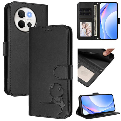 Litter Panda Embossing RFID Leather Phone Case with Lanyard, For vivo iQOO Z9s Pro / T3 Pro India, For vivo Y03 / Y18 India / Y28s, For vivo V40 Lite 5G / V30e 5G, For vivo S19
