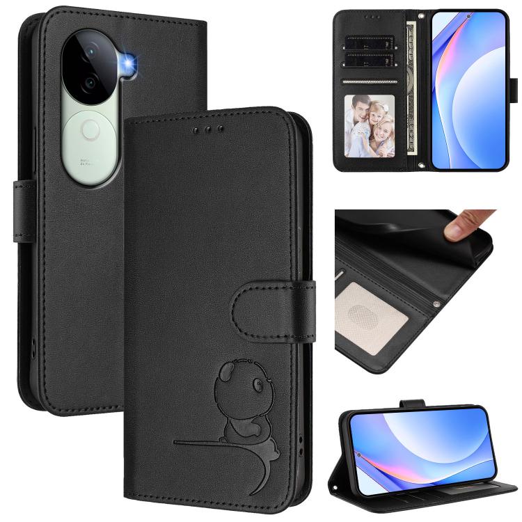 Litter Panda Embossing RFID Leather Phone Case with Lanyard, For vivo Y300 / V40 Lite 5G IDN, For vivo X200 Pro mini, For vivo V40e / iQOO Z9s, For vivo V40 / V40 Pro / T3 Ultra
