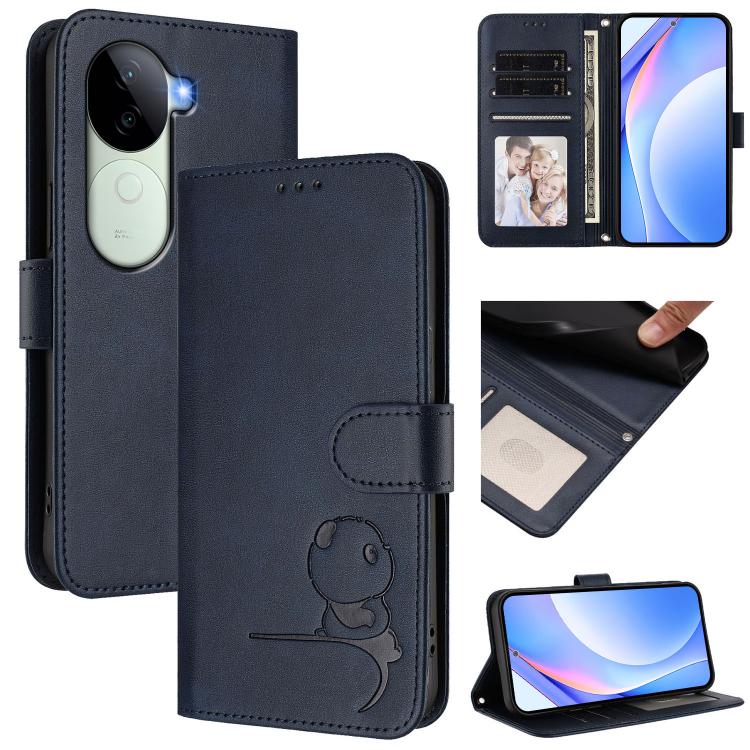 Litter Panda Embossing RFID Leather Phone Case with Lanyard, For vivo Y300 / V40 Lite 5G IDN, For vivo X200 Pro mini, For vivo V40e / iQOO Z9s, For vivo V40 / V40 Pro / T3 Ultra